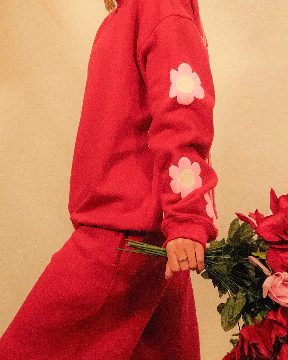 Red + Pink Floral Sunset Trail Hoodie